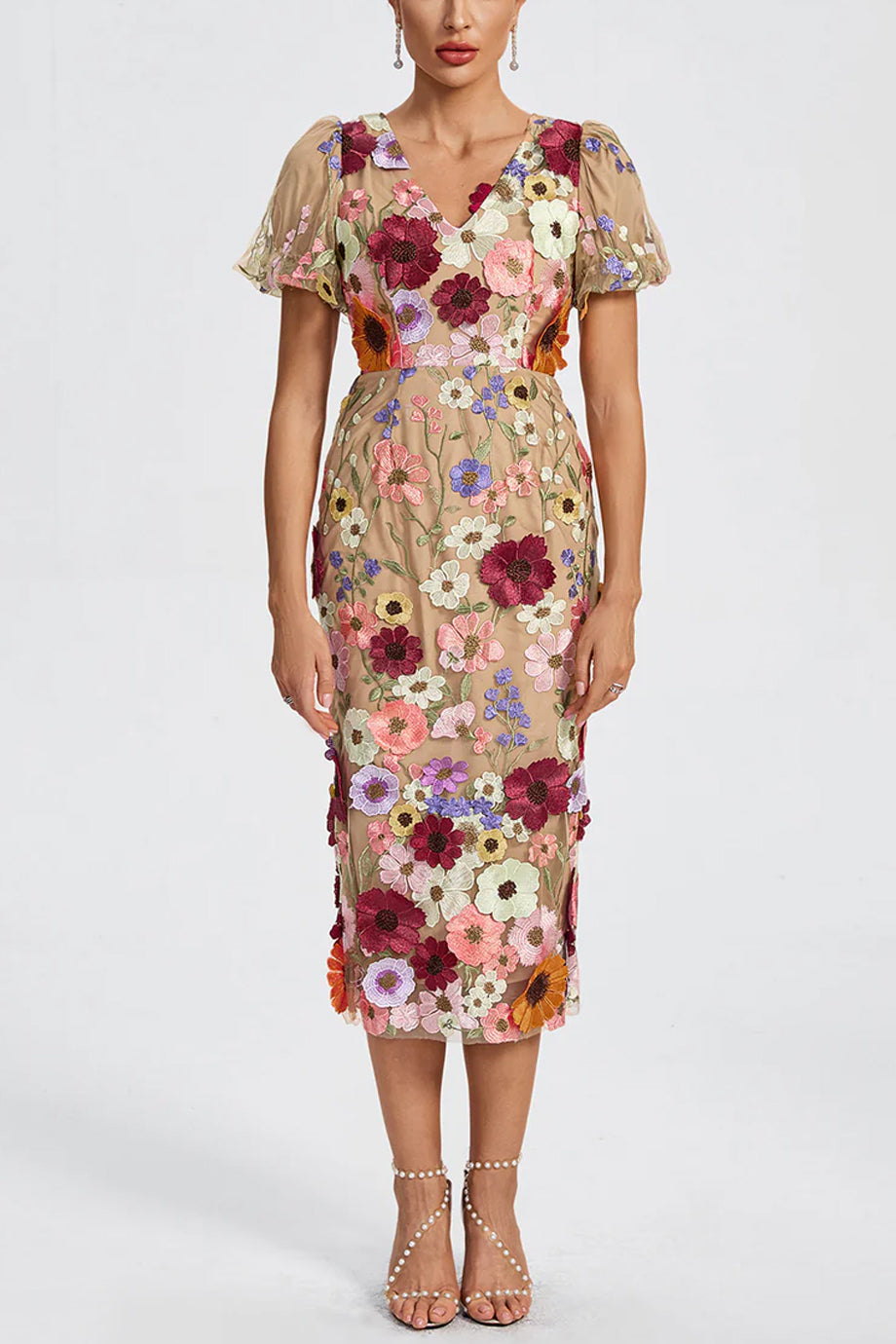 Velina Φλοράλ Mίντι Φόρεμα με Δαντέλα και Λουλούδια | Φορέματα - Dresses | Velina Floral Lace Midi Dress with Flowers