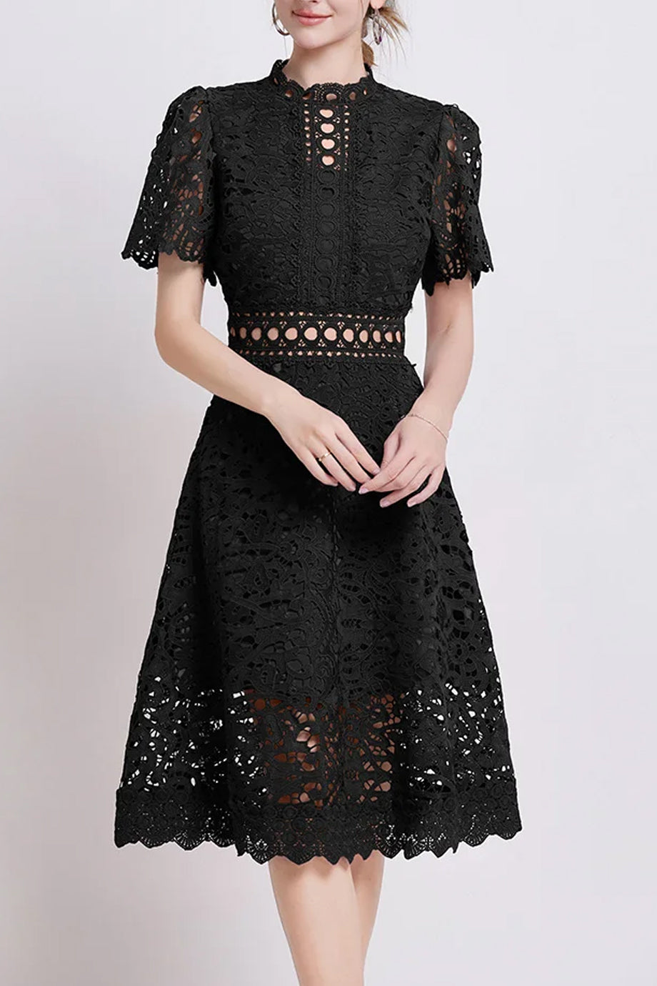 Theline Μίντι Φόρεμα από Δαντέλα με Κοντά Μανίκια | Φορέματα - Βραδινά- Evening Dresses | Theline Midi Lace Dress