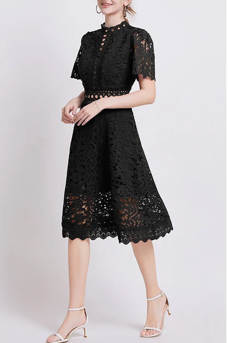 Theline Μίντι Φόρεμα από Δαντέλα με Κοντά Μανίκια | Φορέματα - Βραδινά- Evening Dresses | Theline Midi Lace Dress