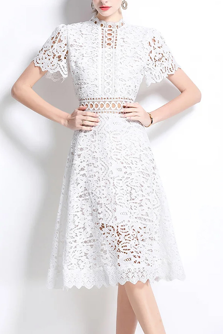 Theline Μίντι Φόρεμα από Δαντέλα με Κοντά Μανίκια | Φορέματα - Βραδινά- Evening Dresses | Theline Midi Lace Dress