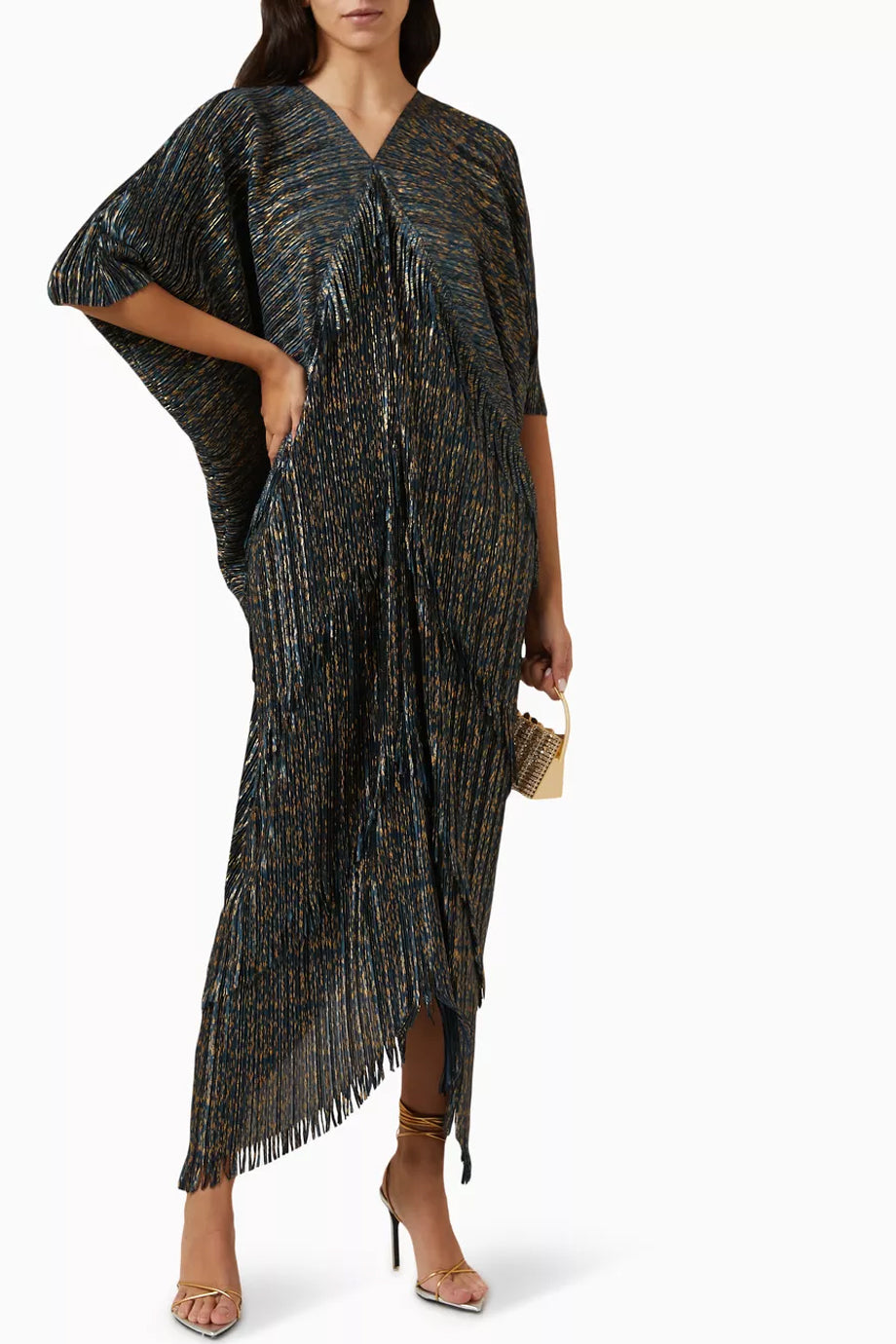 Garbo Long Dress with Pleats and Frills