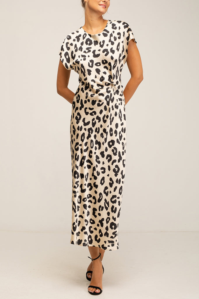 Rohini Μίντι Λεοπάρ Φόρεμα | Φορέματα - Dresses |  Rohini Animal Print Midi Draped Dress