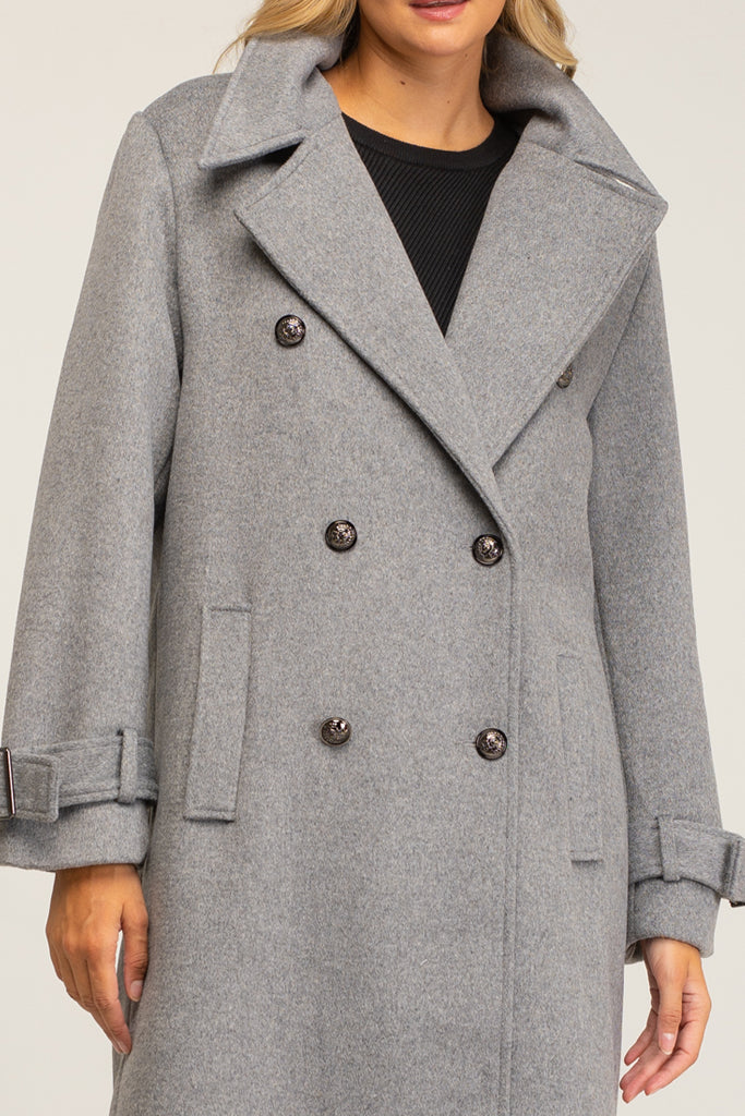 Corra Γκρι Παλτό Πανωφόρι | Παλτό Πανωφόρια - Coats Outerwear | Corra Grey Long Double-Breasted Coat