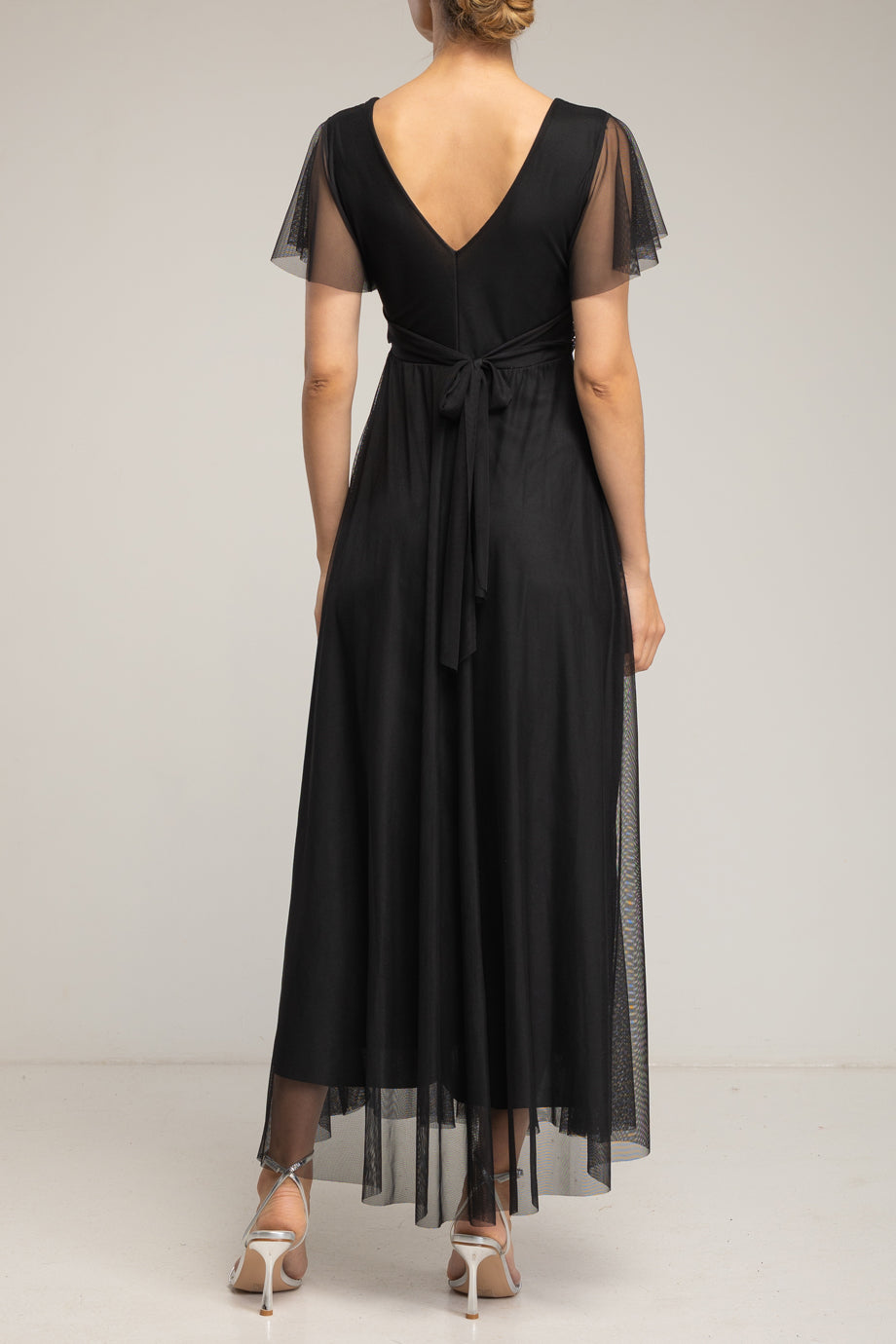 Amelune Μαύρο Μακρύ Φόρεμα από Τούλι με Λαιμόκοψη V | Γυναικεία Φορέματα - Evening Dresses| Amelune Black Long Tulle Dress with V-Neckline