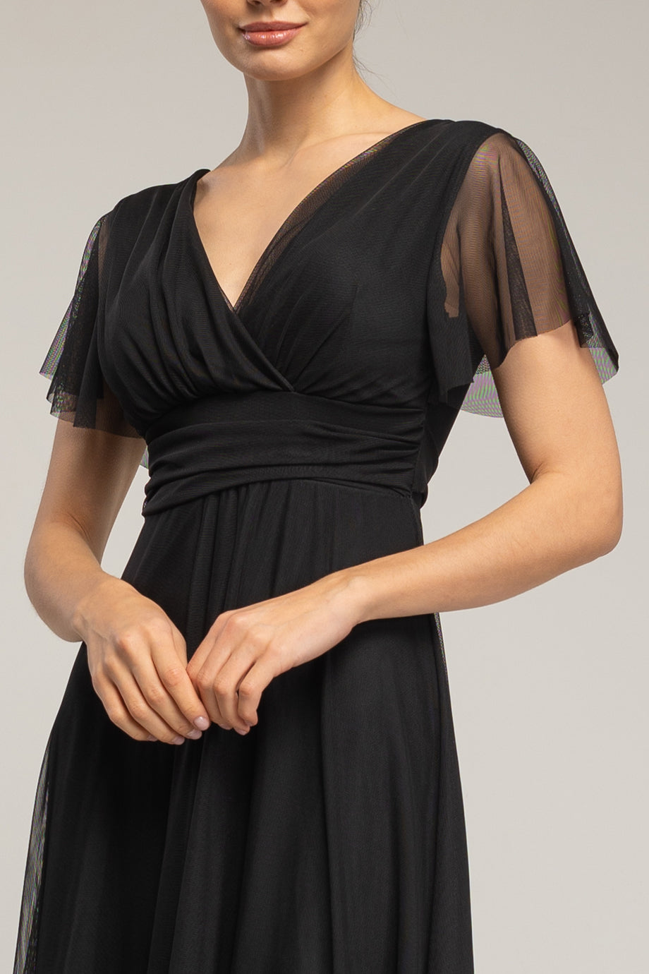 Amelune Μαύρο Μακρύ Φόρεμα από Τούλι με Λαιμόκοψη V | Γυναικεία Φορέματα - Evening Dresses| Amelune Black Long Tulle Dress with V-Neckline