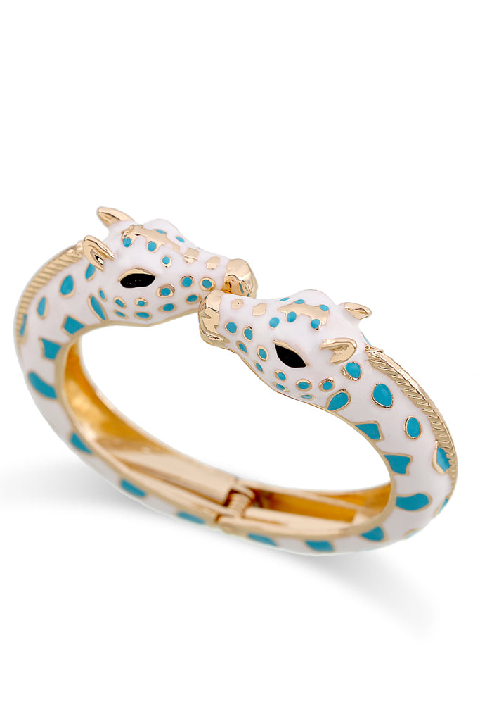 Kissing Giraffes White Handcuff Bracelet